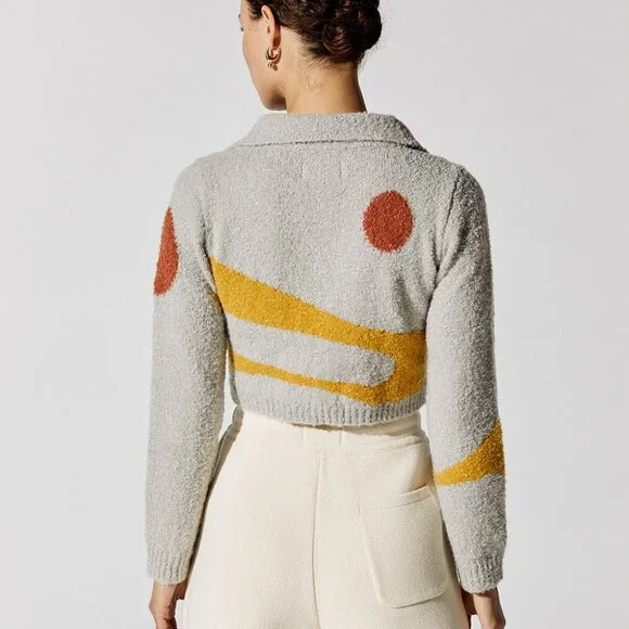 HONOR THE GIFT Pattern Block Long Sleeve Sweatshirt Size Large Cozy Cropped - Picture 4 of 5